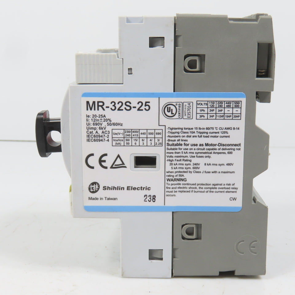 Shihlin MR-32S-25 Motor Protection Circuit Breaker 20-25A 20HP 600V