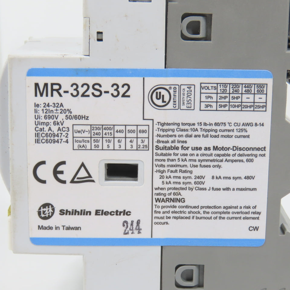 Shihlin MR-32S-32 Motor Protection Circuit Breaker 24-32A 25HP 600V