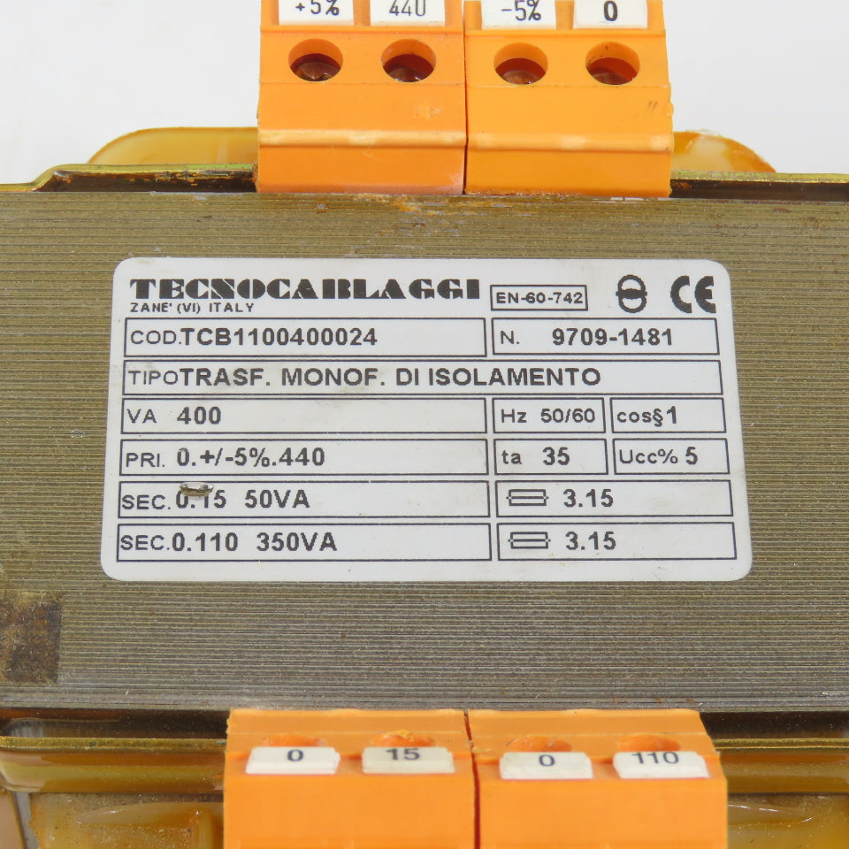 Tecnocablaggi TCB1100400024 400VA Control Transformer Pri 440V Sec 15 / 110V 1PH