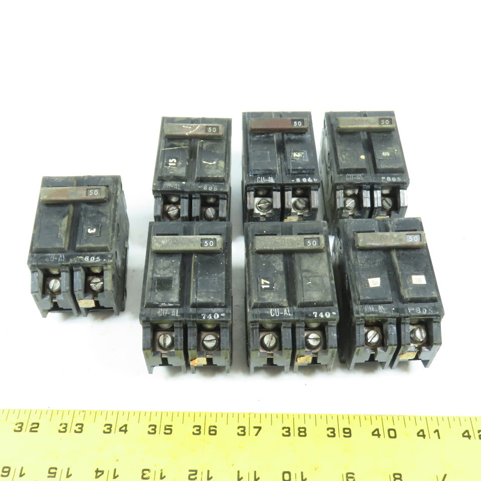 General Electric TQB2150 50A 2-Pole Bolt-On Circuit Breakers Lot Of 7