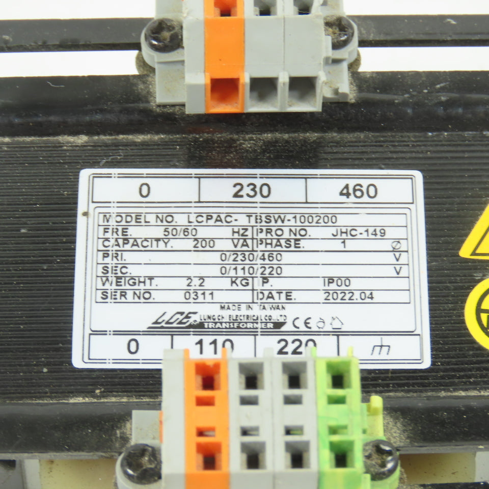 LCE LCPAC-TBSW-100200 200VA Control Transformer Pri 230/460V Sec 110/220 1PH