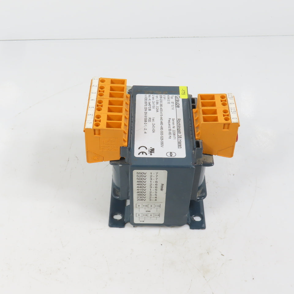 Graupe ST 0, 1V .10kVA Control Transformer Pri 208-230-400-480-550V Sec 115V