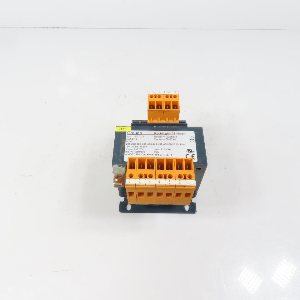 Graupe ST 0, 1V .10kVA Control Transformer Pri 208-230-400-480-550V Sec 115V