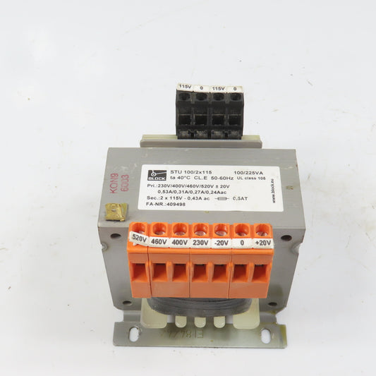 Block STU 100/2x115 100/225VA Control Transformer Pri 230-460/520V Sec 115V