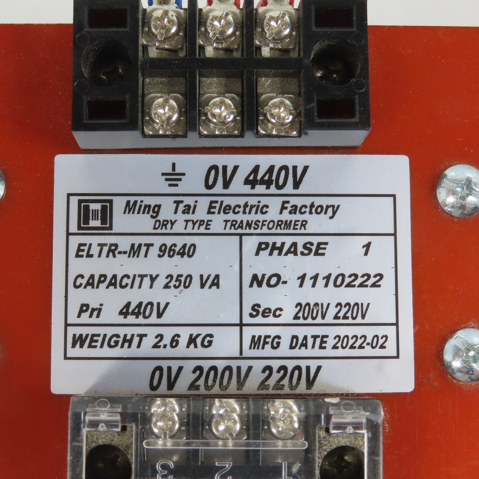 Ming Tai ELTR-MT 9640 250VA Control Transformer Pri 440V Sec 200/220V 1PH