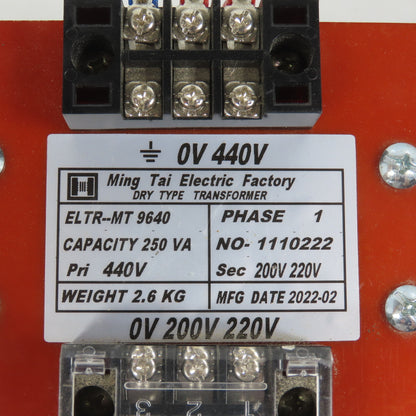 Ming Tai ELTR-MT 9640 250VA Control Transformer Pri 440V Sec 200/220V 1PH
