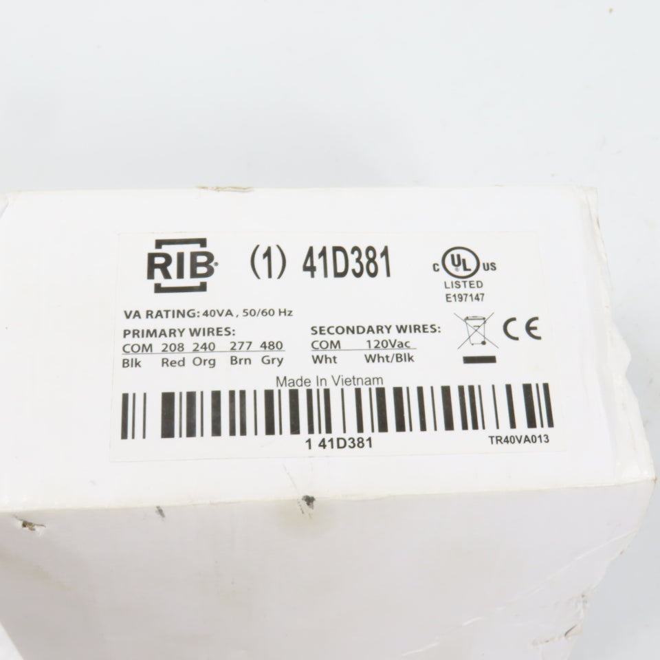 RIB 41D381 TR40VA013 40VA Control Transformer Pri 208-240-2770-480V Sec 120V 1PH