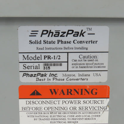 PhazPak PR-1/2 Solid State Phase Converter 1/2HP 230V 1PH / 3PH