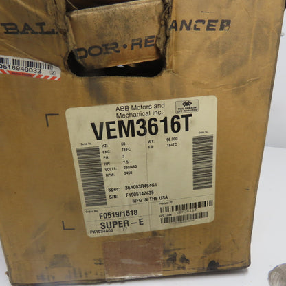 Baldor VEM3616T 7.5HP AC Electric Motor 3Ph 230/460V 3450RPM 184TC Frame NEW