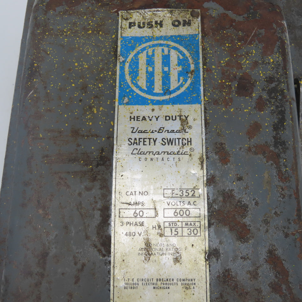 ITE F-352 60A Vacu-Break Safety Disconnect Switch 600VAC 3Ph