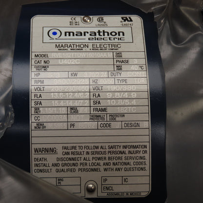Marathon U402C 5HP AC Electric Motor 208-230/460V 3PH 3500RPM 182TC NEW