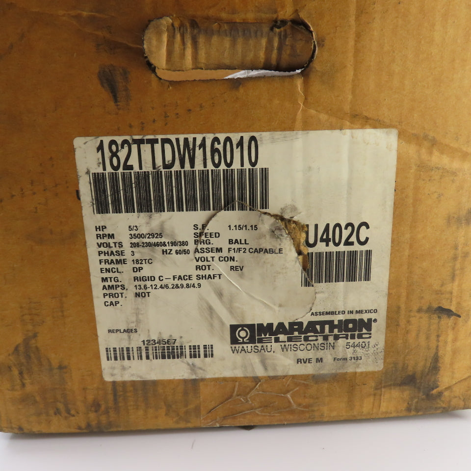 Marathon U402C 5HP AC Electric Motor 208-230/460V 3PH 3500RPM 182TC NEW