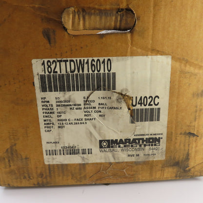 Marathon U402C 5HP AC Electric Motor 208-230/460V 3PH 3500RPM 182TC NEW