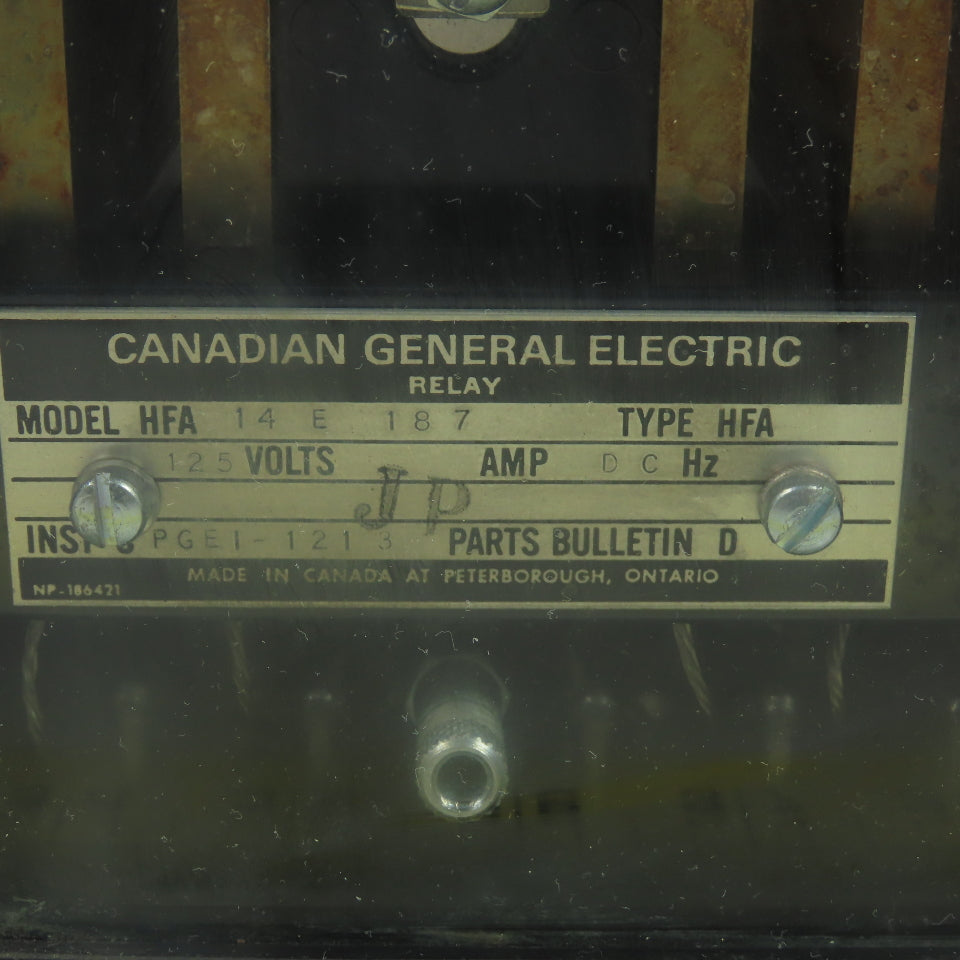 General Electric HFA 14E 187 Type HFA Auxiliary Relay 125V
