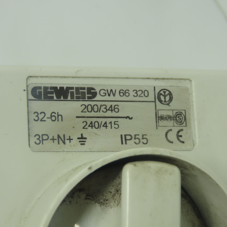 Gewiss GW 66 320 3-Pole Interlocked Socket Outlet 200-415V IP55