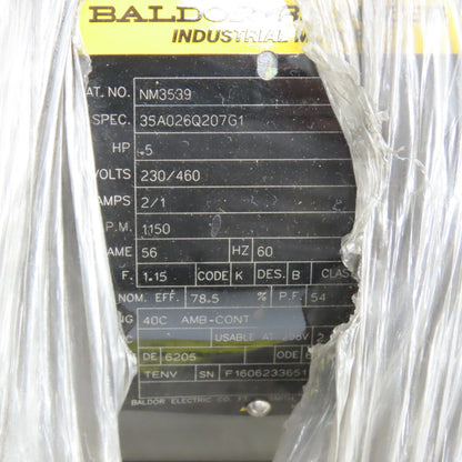 Baldor NM3539 .5HP AC Electric Motor 208-230/460V 3PH 1150RPM 56 Fr. NEW