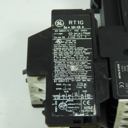 GE CL00D310T 10E Contactor Relay 7.5HP 24VDC Coil W/ RT1G Overload 1.0-1.5A
