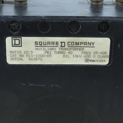 Square D 81X-1000-05 10:5 Ratio Auxiliary Transformer 25-400HZ 600V BIL 10KV