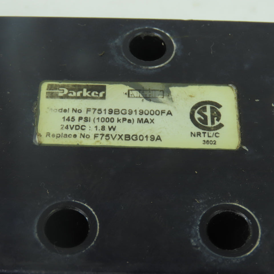 Parker F7519BG919000FA Pneumatic Solenoid Valve 145PSI 24VDC