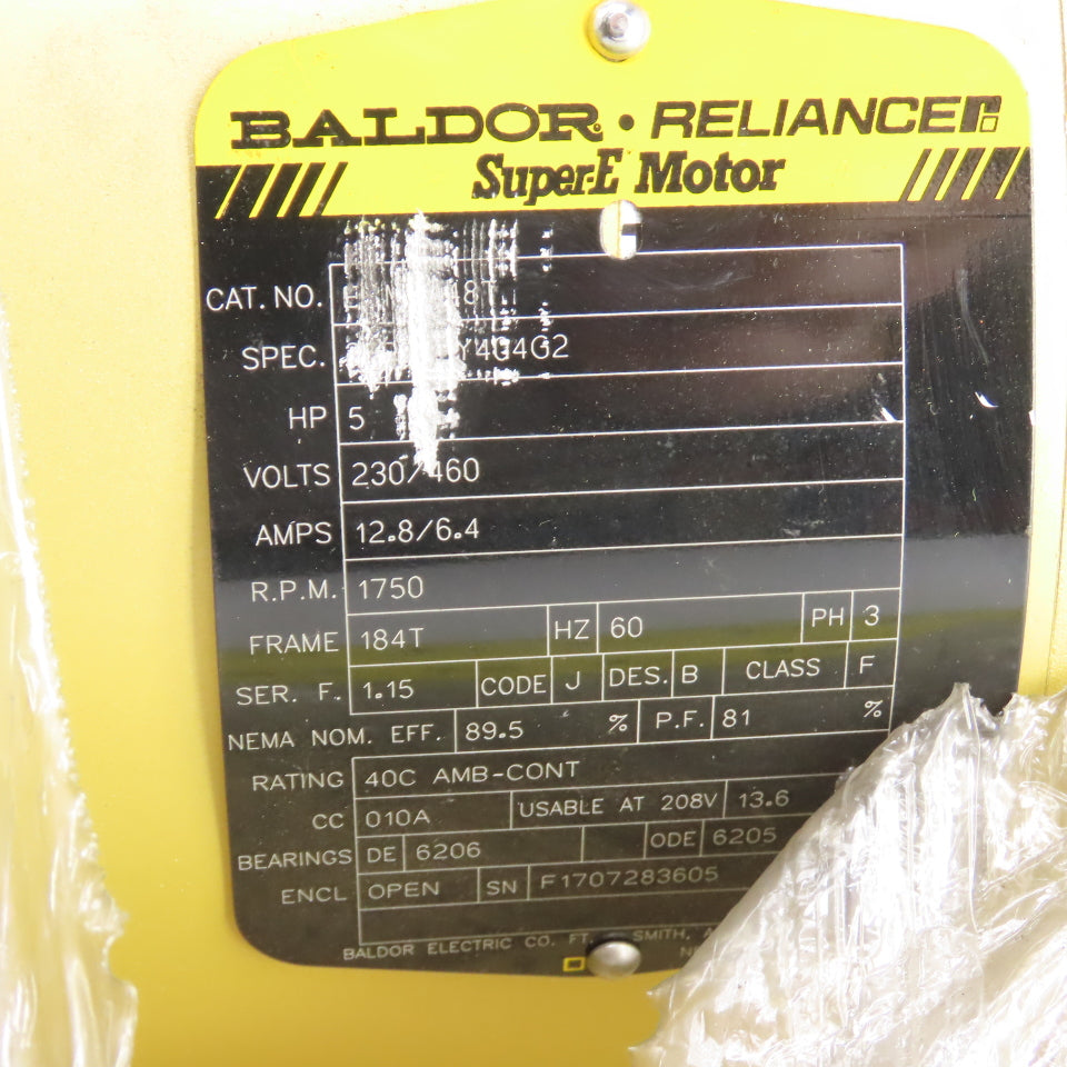 Baldor EBM3218T 5HP AC Electric Brake Motor 230/460V 3PH 1750RPM 184T Fr. NEW