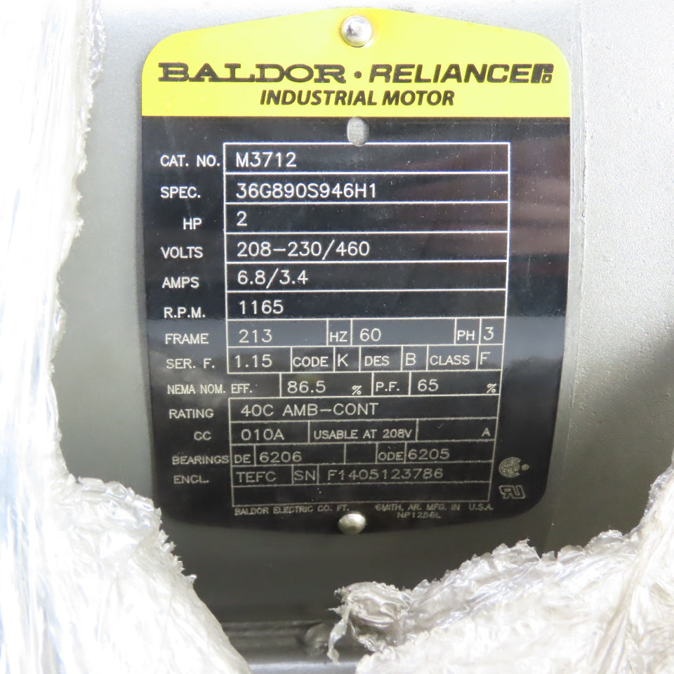 Baldor M3712 2HP AC Electric Motor 208-230/460V 3PH 1165RPM 213 Fr. NEW