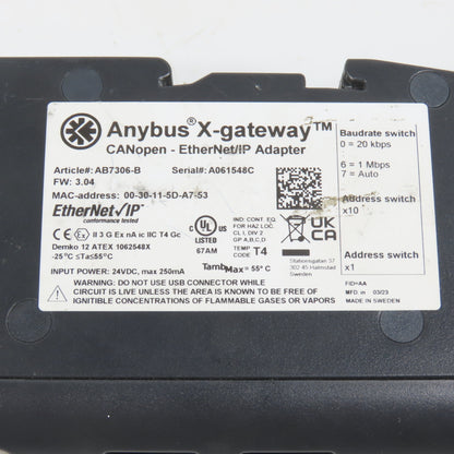 HMS AB7306-B Anybus X-Gateway CANopen EtherNet/IP Adapter 24VDC