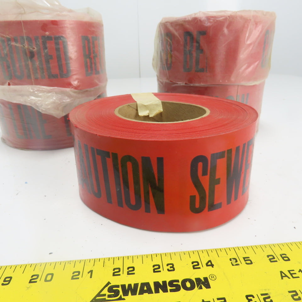 Caution Sewer Line Buried Below Caution Tape 3" Wide Lot Of 5 Rolls