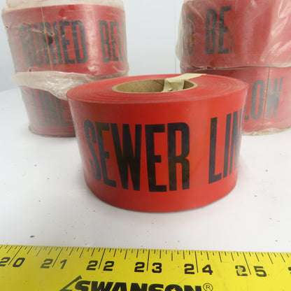 Caution Sewer Line Buried Below Caution Tape 3" Wide Lot Of 5 Rolls