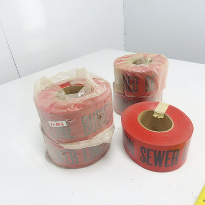 Caution Sewer Line Buried Below Caution Tape 3" Wide Lot Of 5 Rolls