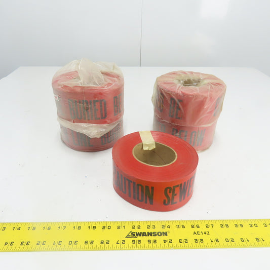 Caution Sewer Line Buried Below Caution Tape 3" Wide Lot Of 5 Rolls