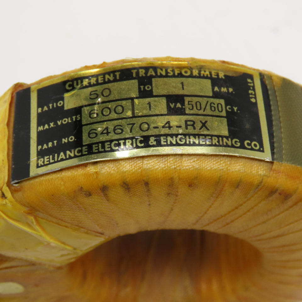 Reliance Electric 64670-4-RX 50:1 A Ratio 600V 1VA 50/60Hz Current Transformer