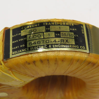 Reliance Electric 64670-4-RX 50:1 A Ratio 600V 1VA 50/60Hz Current Transformer