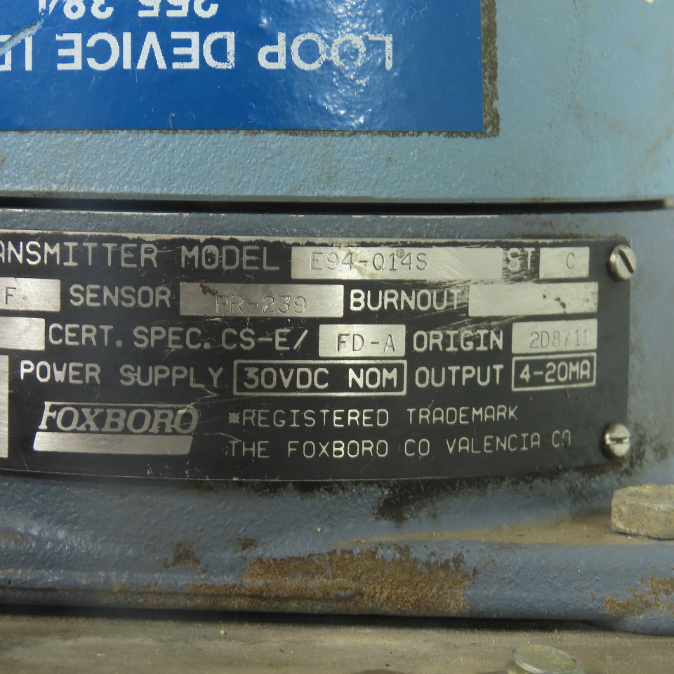 Foxboro E94-014S Temperature Transmitter 30VDC 4-20mA PR-239 200-400°F Range