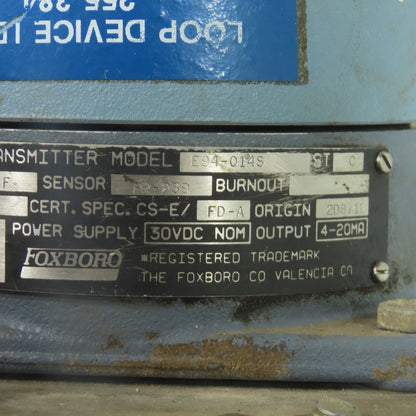Foxboro E94-014S Temperature Transmitter 30VDC 4-20mA PR-239 200-400°F Range