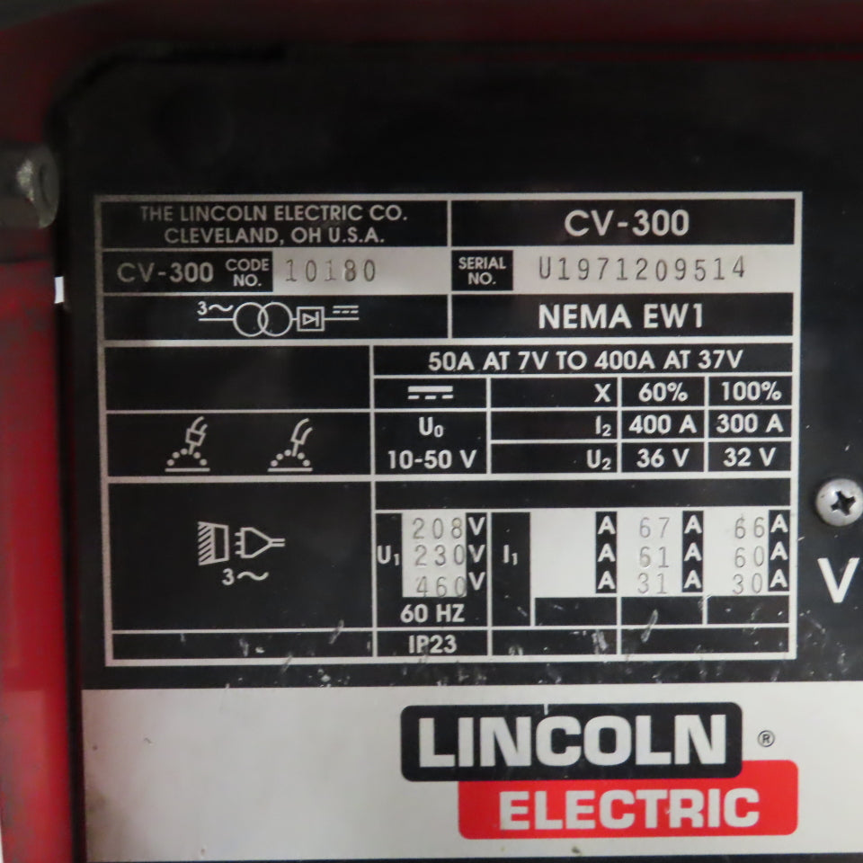 Lincoln CV-300 400A MIG Welder 230/460V 3PH W/ LN-7 Feeder &Wheel Package Tested