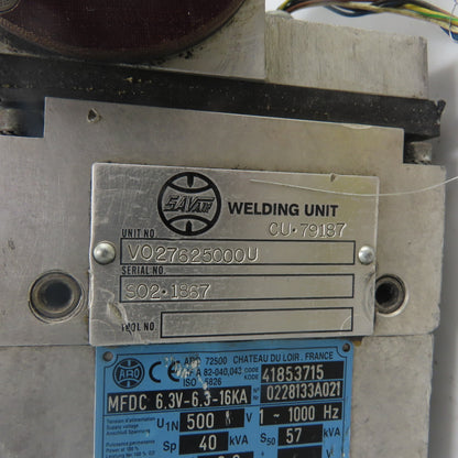 Savair VO27625000U Welding Transformer 6LPM 1Ph 500V W/ Aro MFDC 6.3V-6.3-16KVA