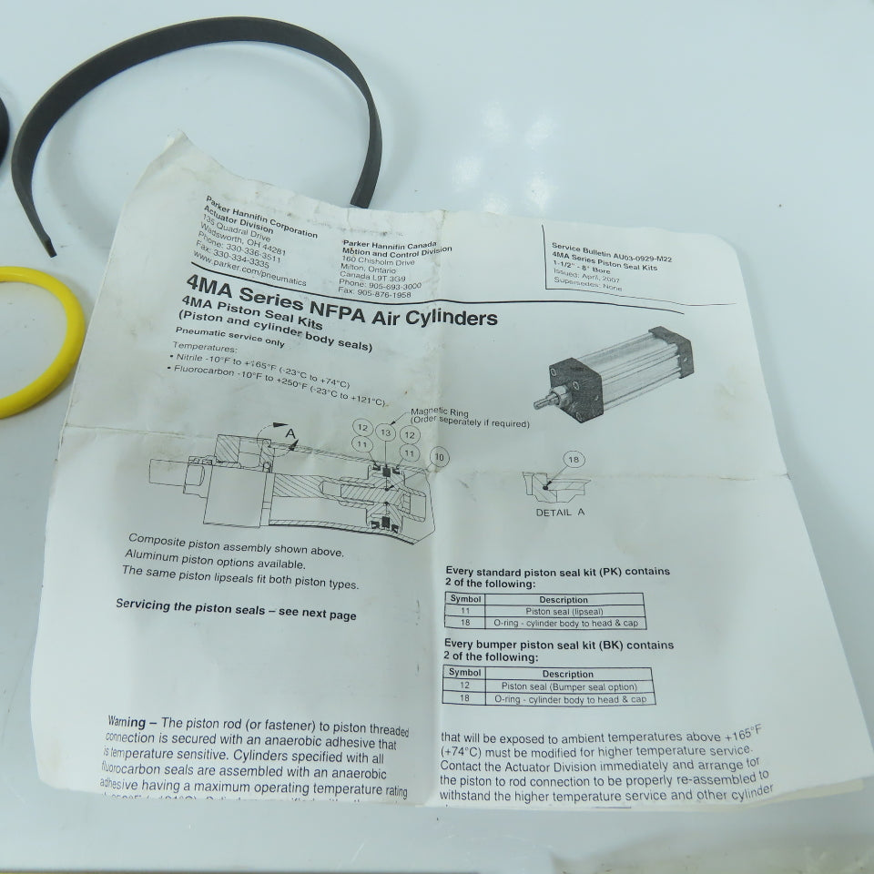 Parker AU03-0929-M22 4MA Series NFPA Air Cylinder Piston Seal Kit