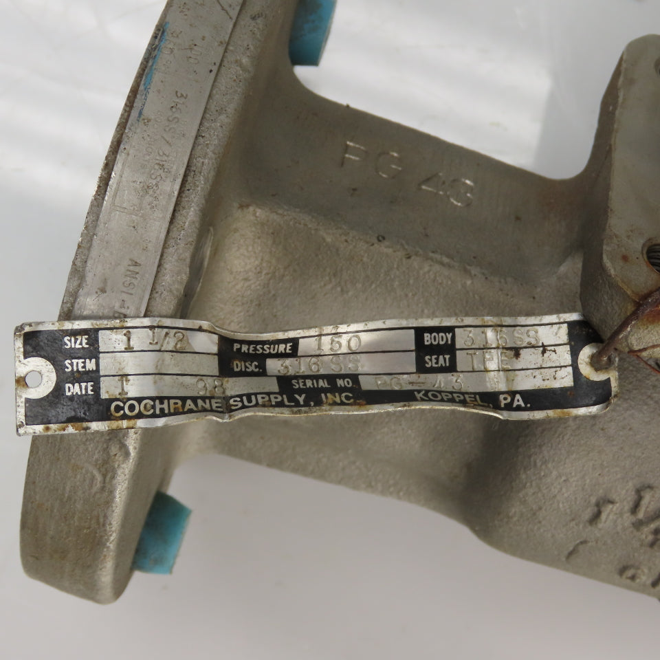 Cochrane 1-1/2" Flanged Stainless Steel Valve 150PSI 316SS CF8M