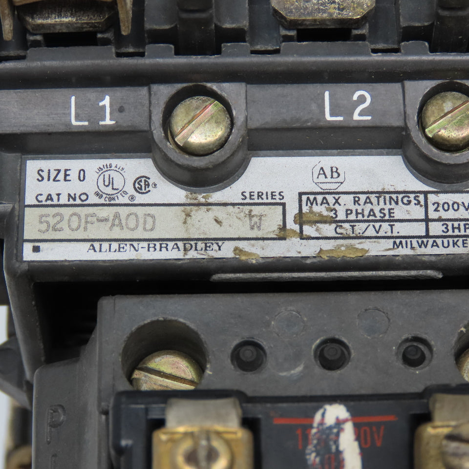 Allen Bradley 520F-AOD Size 0 Contactor Starter 600VAC 5Hp 120V Coil
