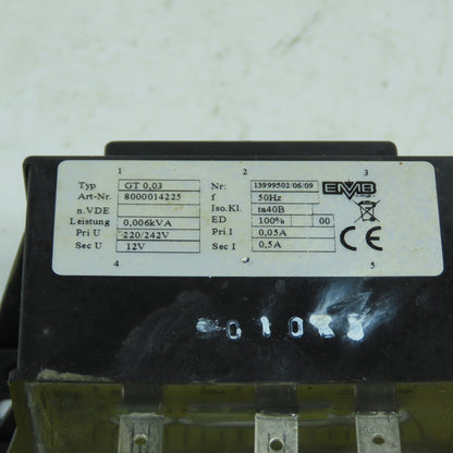 EMB GT 0,03 8000014225 Transformer Pri 220/242V Sec 12V 50HZ