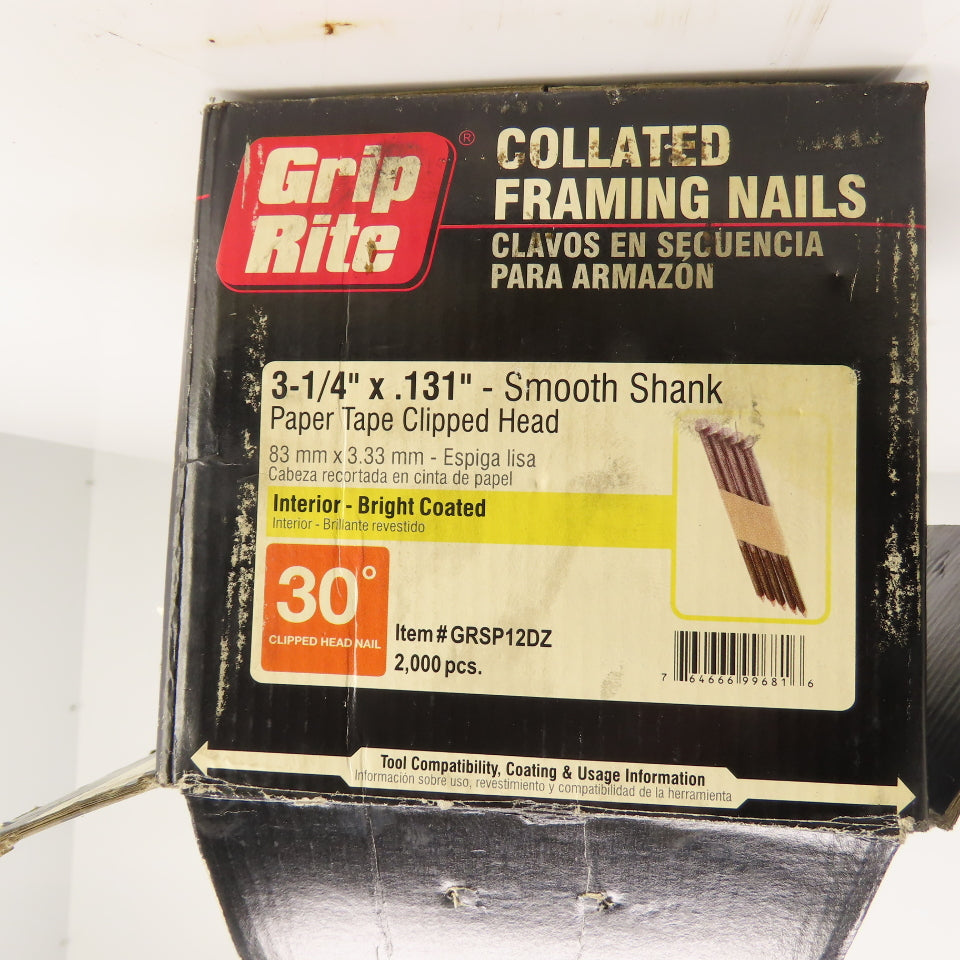 Grip Rite GRSP12DZ 3-1/4" x.131" Collated Framing Nails 30° Clipped Head 3/4 Box