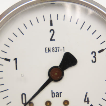 Wika EN-837-1 0-4 Bar Oil Filled Pressure Gauge Stainless Steel 3"