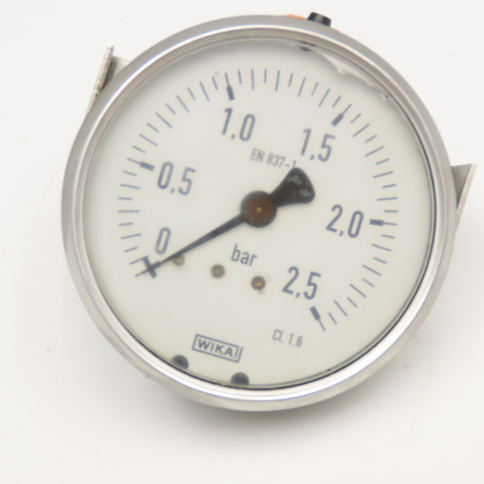 Wika EN-837-1 0-2.5 Bar Oil Filled Pressure Gauge Stainless Steel 3"