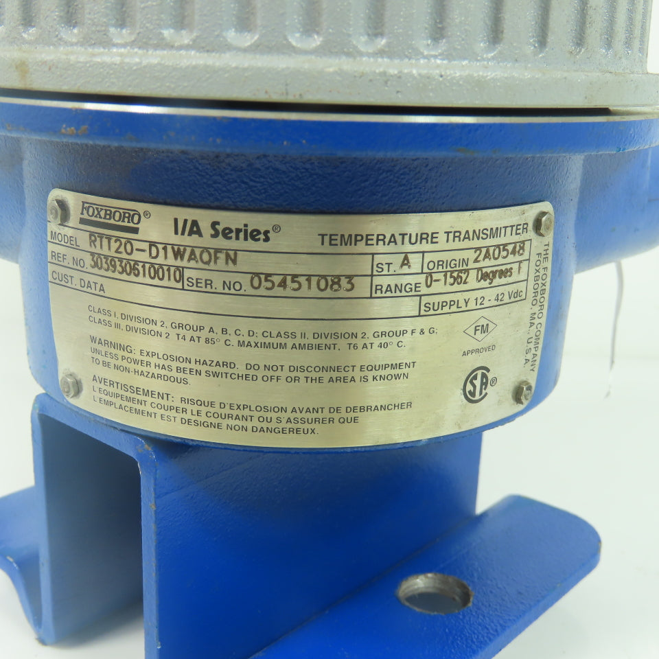 Foxboro RTT20-D1WAQFN Series I/A Temperature Transmitter 12-42VDC 0-1562°F