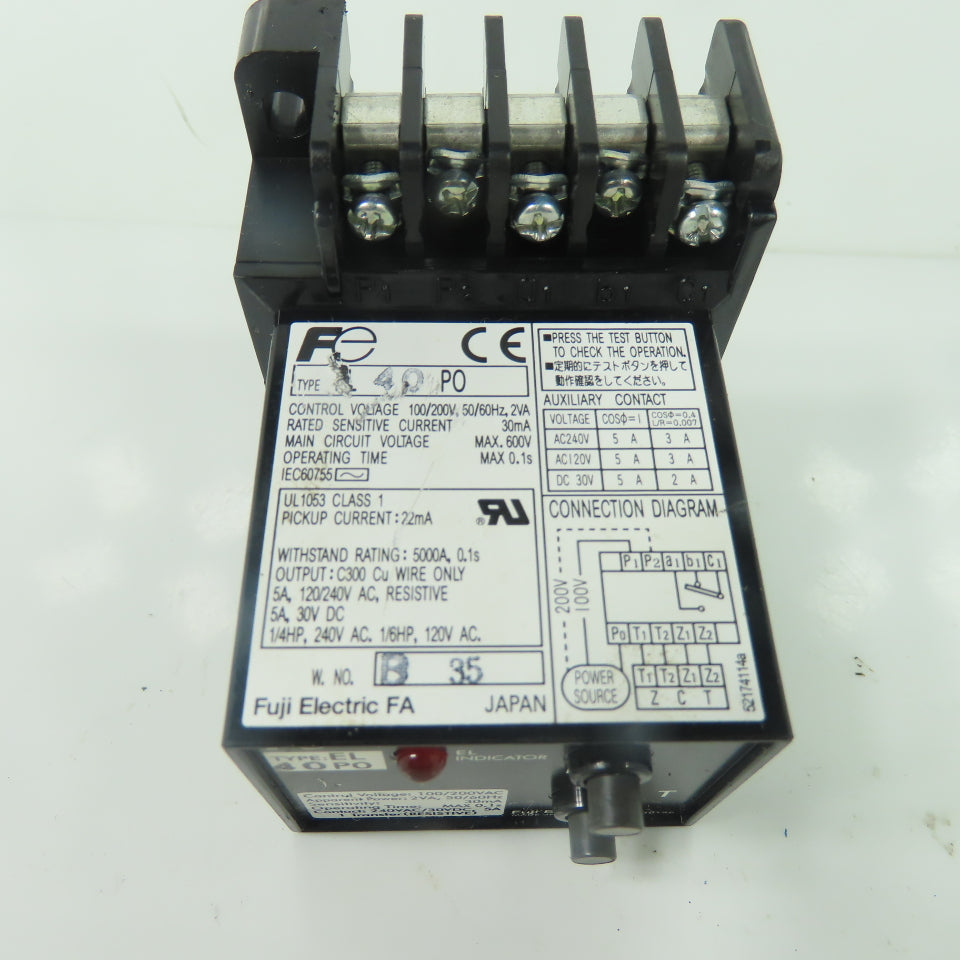 Fuji 40P0 Earth Leakage Relay 100/200VAC 2VA 30mA