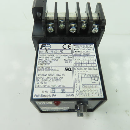 Fuji 40P0 Earth Leakage Relay 100/200VAC 2VA 30mA