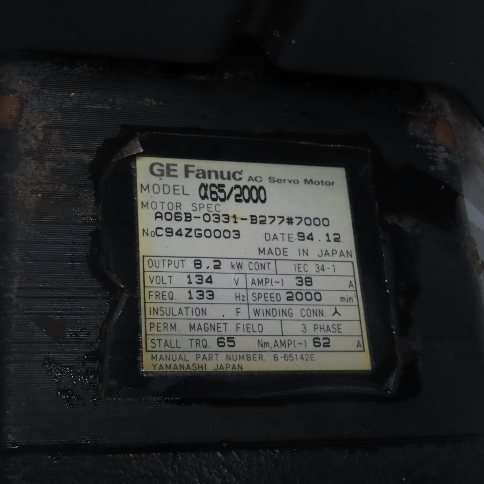 GE Fanuc A06B-0331-B277#7000 8.2KW AC Servo Motor 134V 38A 2000RPM 3Ph 133Hz