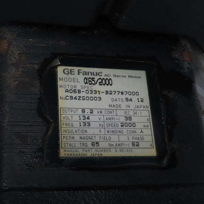 GE Fanuc A06B-0331-B277#7000 8.2KW AC Servo Motor 134V 38A 2000RPM 3Ph 133Hz