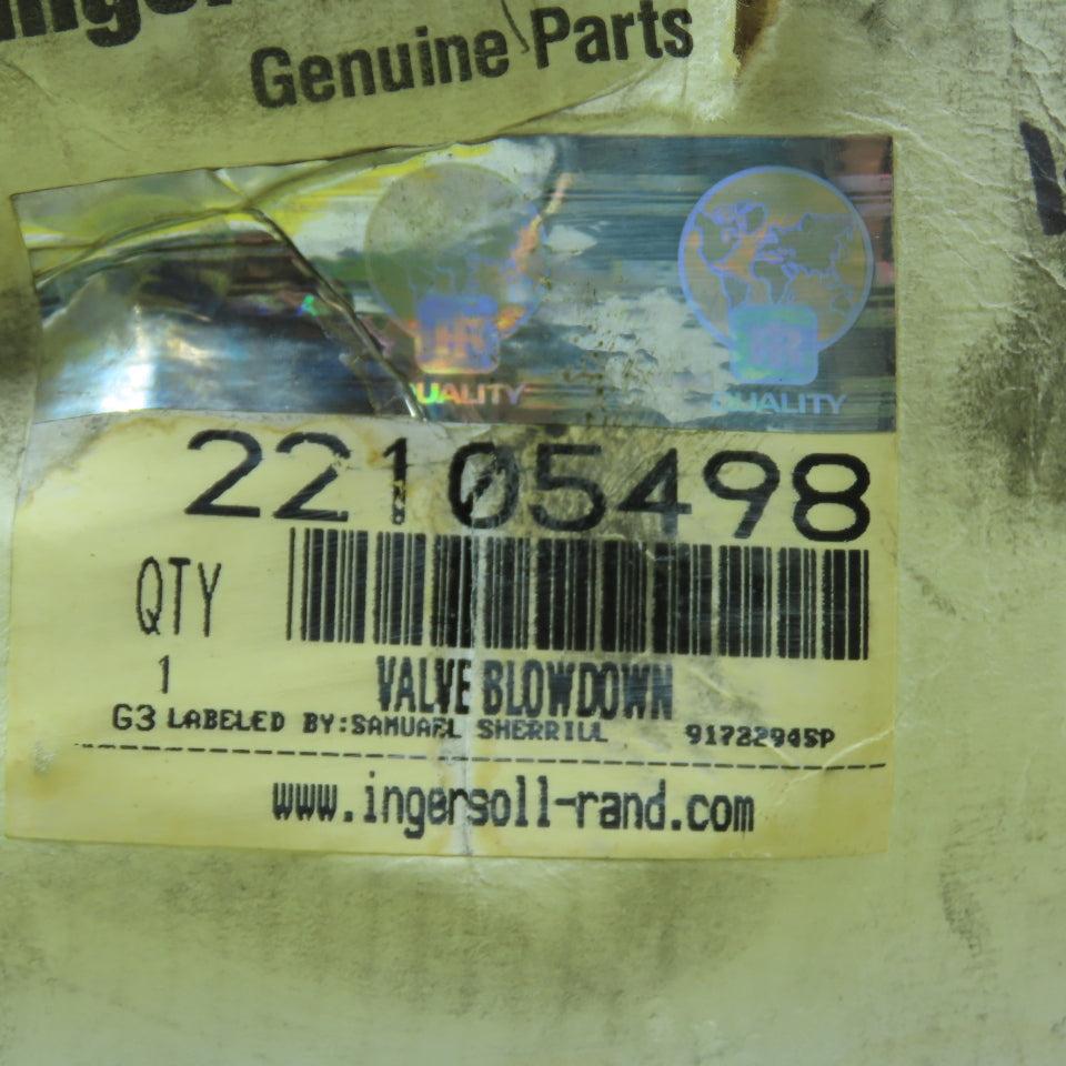 Ingersoll Rand 22105498 New OEM Blowdown Valve 120V 230PSI