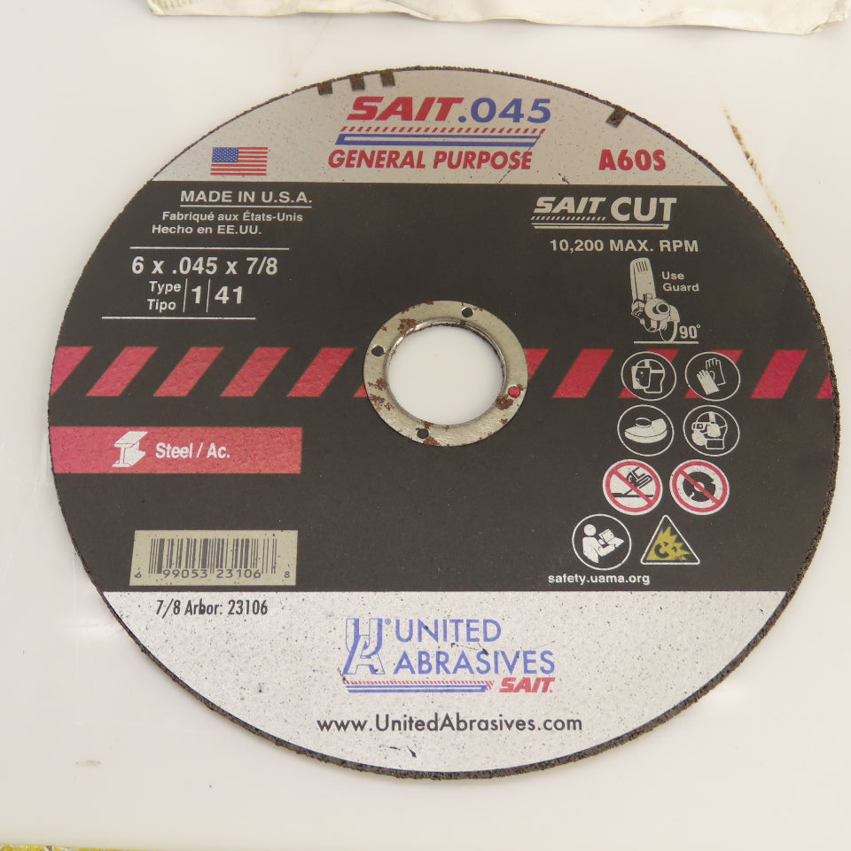 United Abrasives 23106 Type 1 6" x .045" x 7/8" Cut-Off Wheels Box Of 50